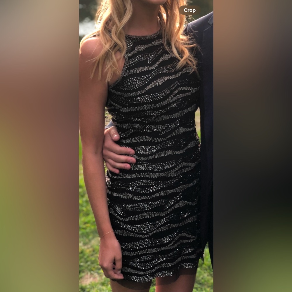 Black beaded mini cocktail dress